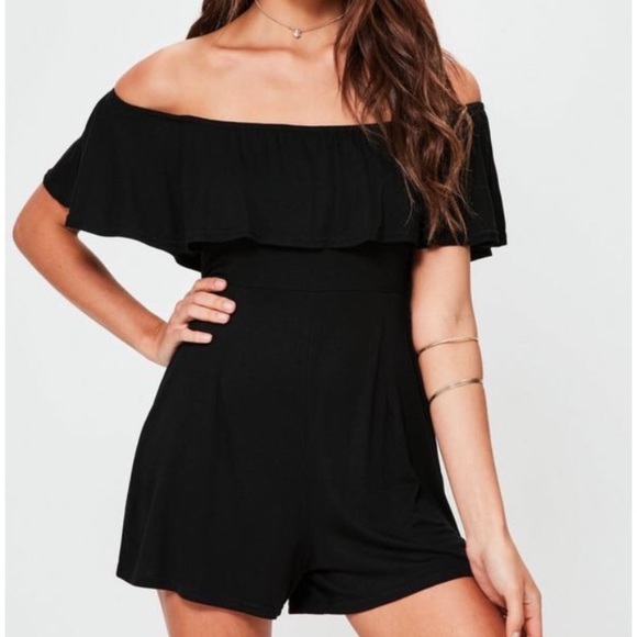 Missguided Pants - Missguided Jersey Frill Bardot Playsuit Romper